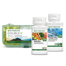 Productos Nutrilite: Proteína Vegetal, Daily y Omega 3 Plus, aportan vitaminas, minerales, Fitonutrientes y ácidos grasos omega 3.